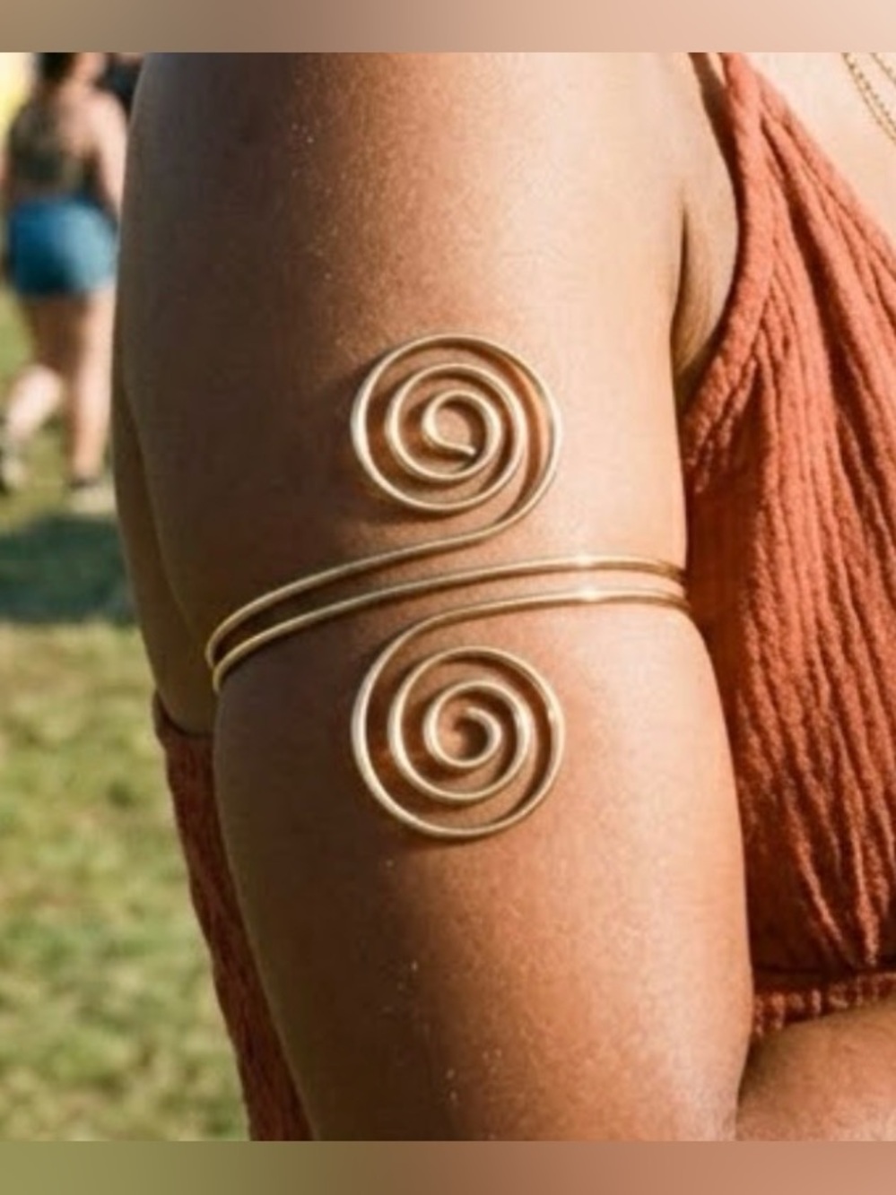 Gold Double Spiral Upper Arm Cuff Bracelet Adjustable Boho Goddess Armband